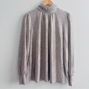 [Skies Are Blue] Rose Gold Shimmer Mock Neck Elastic Cuff Stretch Knit Top
